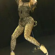 Сексуальный сценический комбинезон, черные стразы, для женщин, для сцены, наряд, вечерние, для празднования блестящих кристаллов, костюм, стрейч, боди