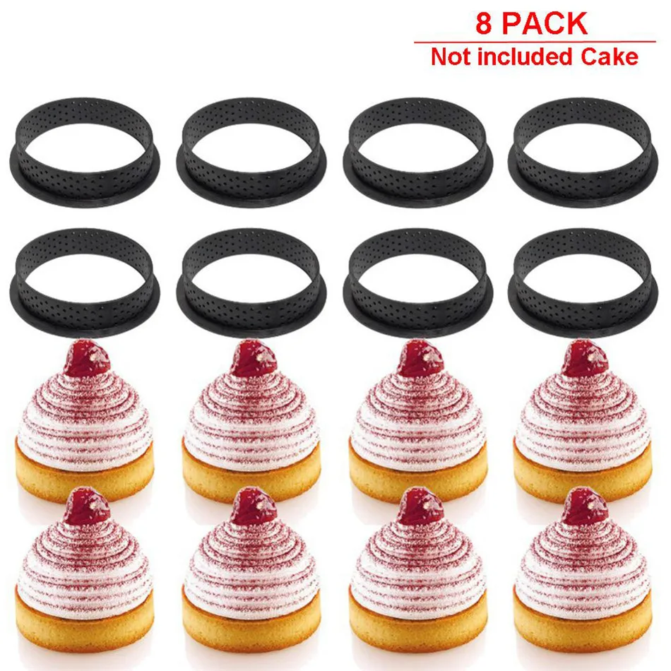 

8PCS DIY Tart Ring Silicone Mold Cake Tools French Dessert Bakeware Cutter Round Shape Decorating Tool Perforated Mousse Circle