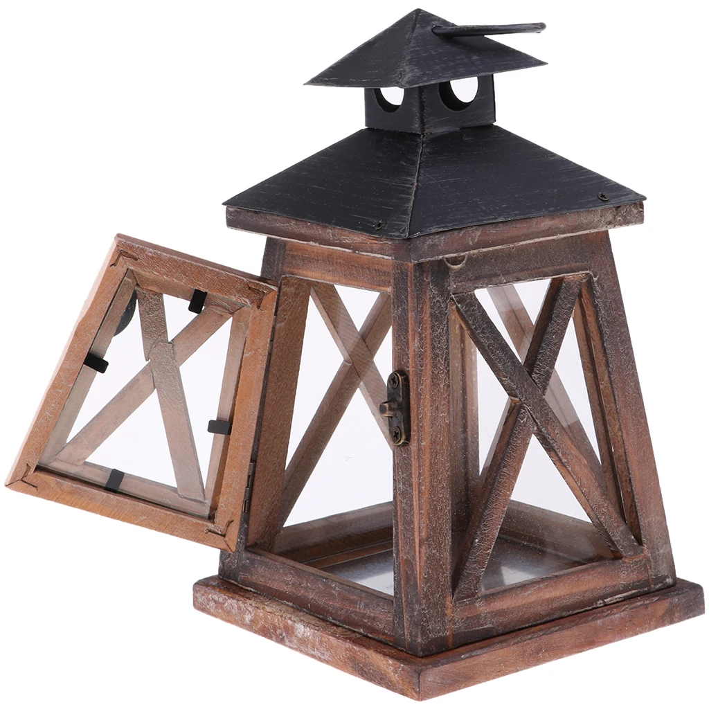 Rustic Wooden Decorative Candle Lantern Vintage  Hanging Candle Holder for Indoor Outdoor