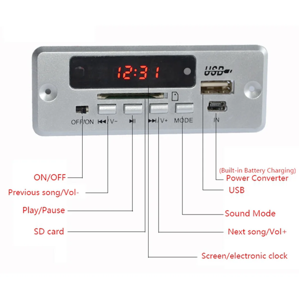 12 В FM радио беспроводной сигнал Led USB аудио декодер карта модуль Плата для автомобиля Bluetooth цифровой MP3 плеер Aux