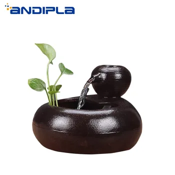 

110V/220V Creative Ceramics Feng Shui Wheel Lucky Mini Water Fountain Desktop Ornaments Hydroponics Plants Flower Pot Fish Tank