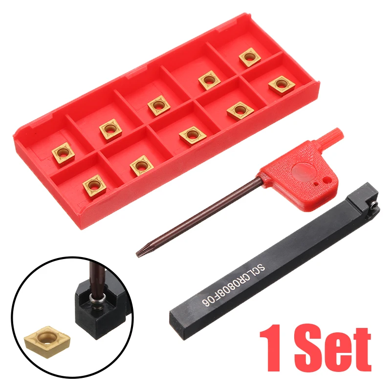 

1pc SCLCR0808F06 CNC Lathe Turning Tool Holder + 10pcs CCMT060204-HM Tungsten Carbide Inserts