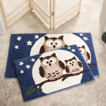 

Cute Owl Pattern Indoor Bath Mat Doormat Absorbent Non-Slip Bathroom Rug Washable Polyester Floor Carpet Multi-use Bedroom Mats