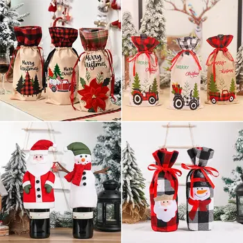 

FengRise Christmas Decoration for Home 2020 Noel Navidad Wine Bottle Cover Snowman Stocking Holders Cristmas Gift Happy New Year