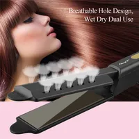 Professional Titanium Alloy Hair Straightener Wide Plate Flat Iron Temperature Adjustable with Venting Hole Straightening Iron 2