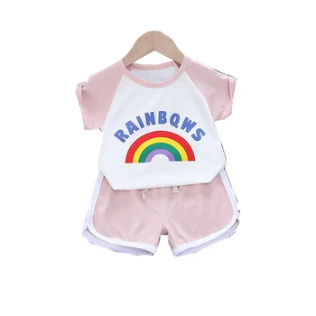 

New Children Cotton Summer Baby Boy Girl Clothes Printed Letter T Shirts Shorts 2Pcs/sets Infant Kids Fashion Toddler Tracksuits