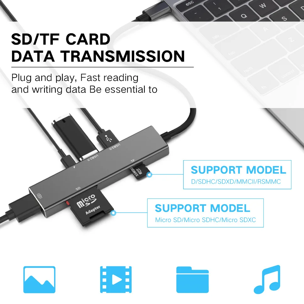 Док станция с разъемом Type C для HDMI SD/TF карт USB 3 0 PD|Док-станции ноутбуков| |