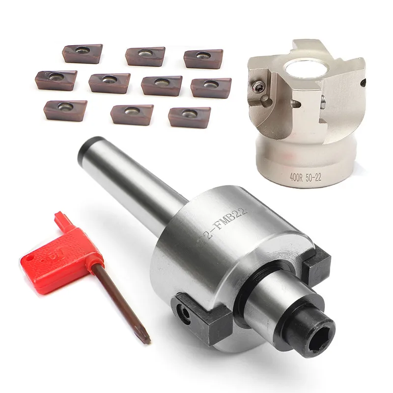 

ABSF MT2 M10&50mm Face End Mill Cutter+10 pcs APMT1604 Carbide Insert Wrench CNC