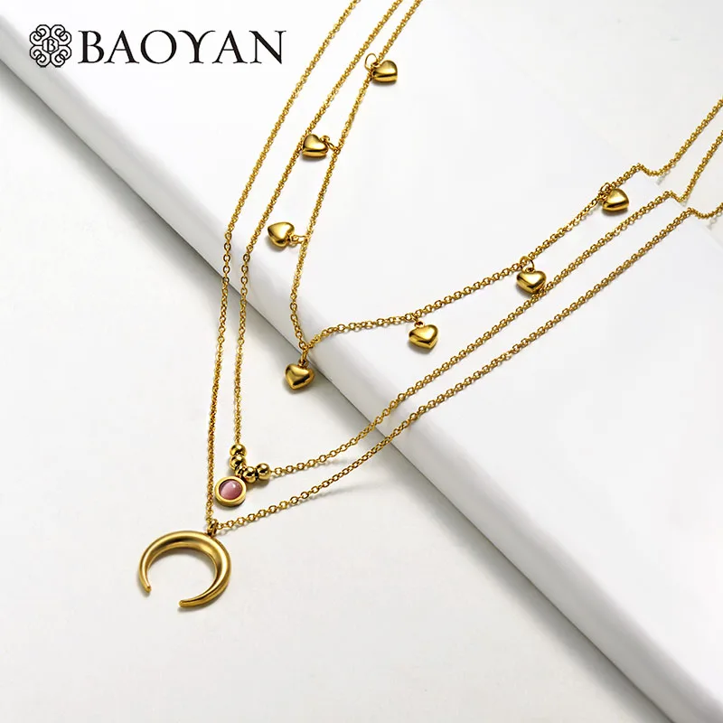 Женское многослойное ожерелье Baoyan с золотыми цепочками кулоном в виде сердца