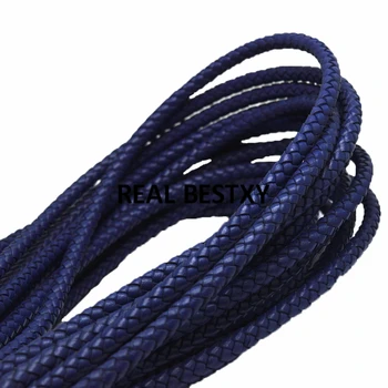 

5m/lot approx: 6mm blue Round Genuine Braided Leather Cord Rope String Thread Cord For DIY Necklace Bracelet Jewelry Making