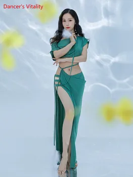 

Belly Dance New Female Elegant Top Practice Clothes Suit Ice Crystal Skirt Summer Profession Dancing Performance Clothing