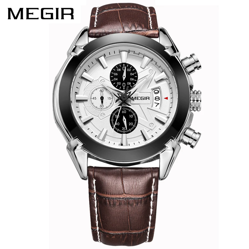 

MEGIR Brand Luxury Fashion Leather Strap Quartz Men Watches Casual Date Business Male Wristwatches Waterproof Clock Mens Watch