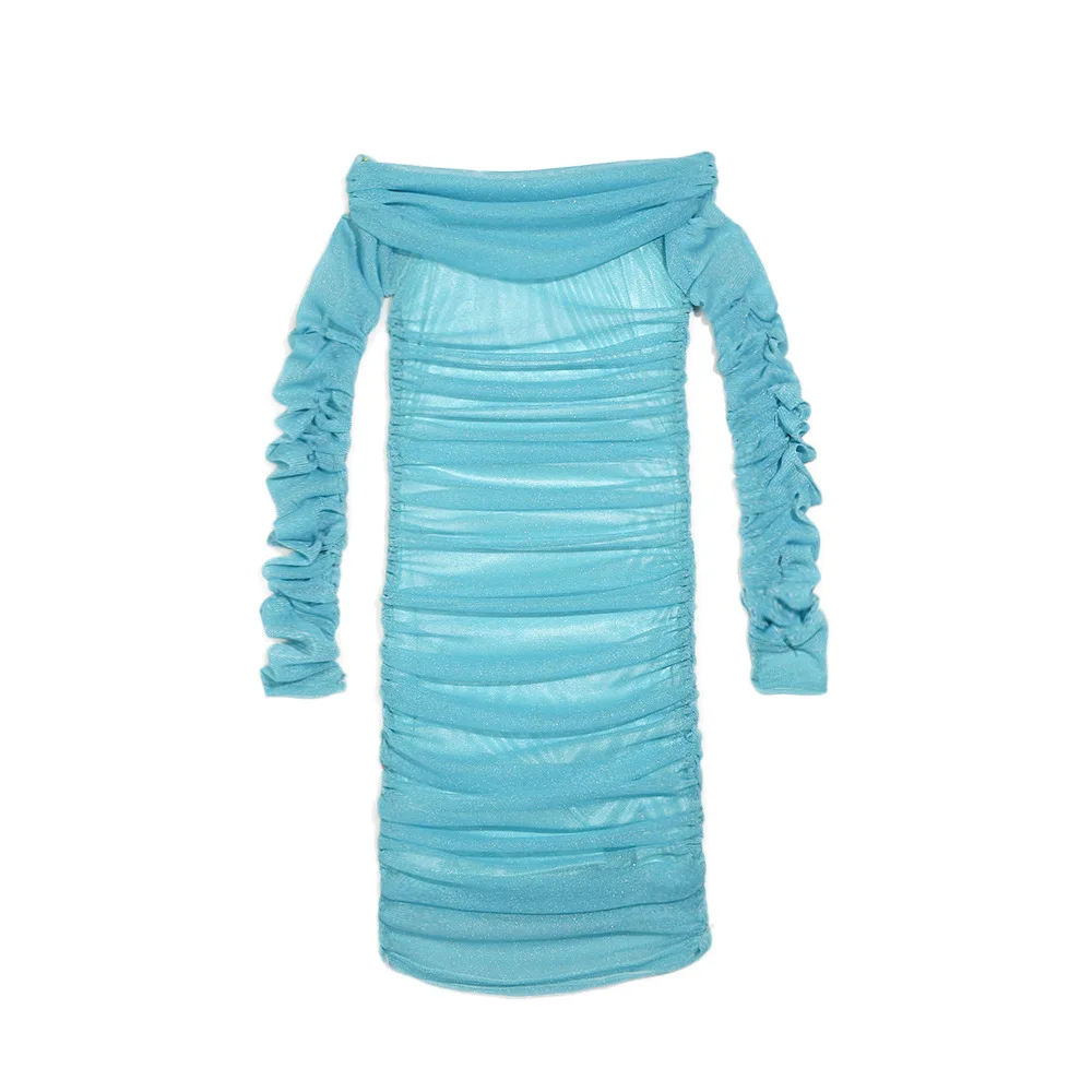DEAT 2020 Spring Long Sleeve Sexy Slash Neck High Waist Slim Short Mini Bodycon Dress Women MH882