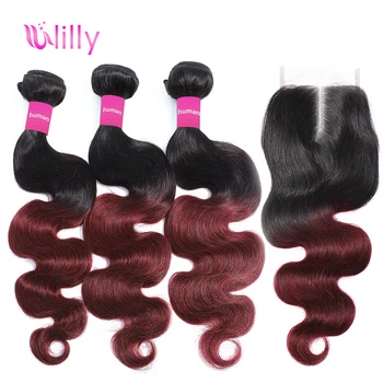 

ULilly Brazilian Body wave Bundles With Closure Human Hair Bundles With Closure Ombre Wave 3 Bundles With Closure Body Wave