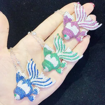 

red/green/blue zircon fish brooch/pendant FPPJ wholesale beads nature unique