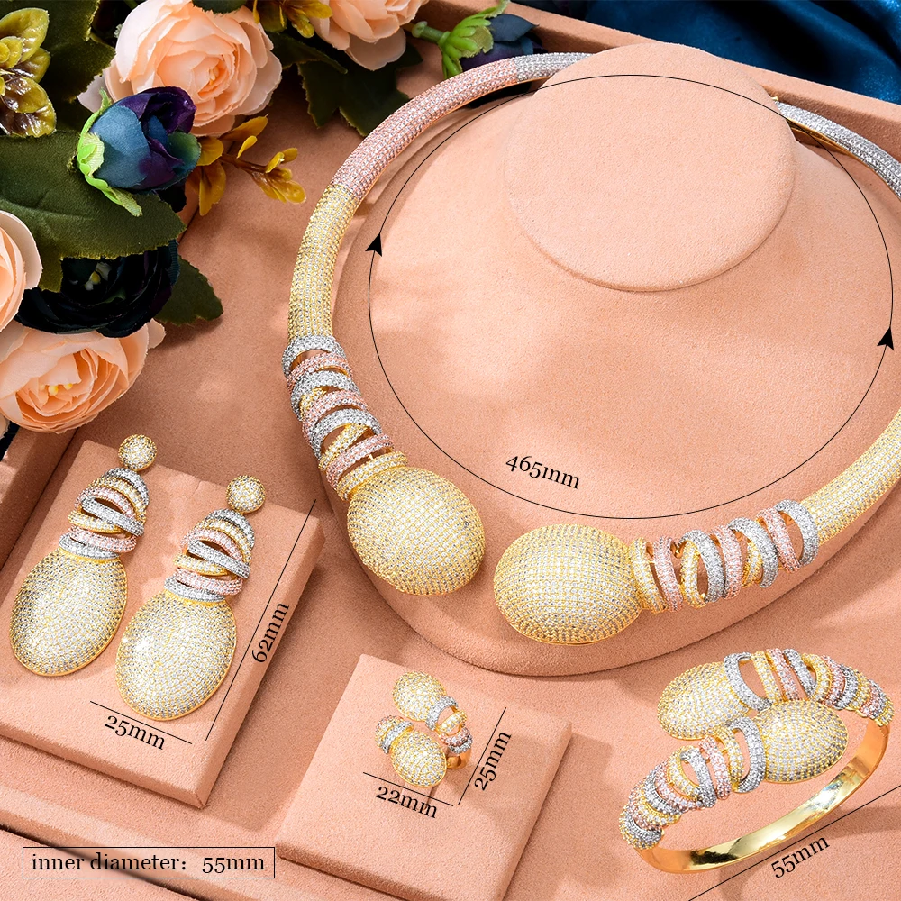 Soramoore New Original Dubai Luxury Bridal Wedding 4PCS Jewelry Set For Women Necklace Bangle Earrings Ring fashion jewelry Sets