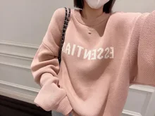 

21FW Fashion Brand Lotus Root Pink Round Neck Knitted High Quality Sweater Letters Men and Women Same Style