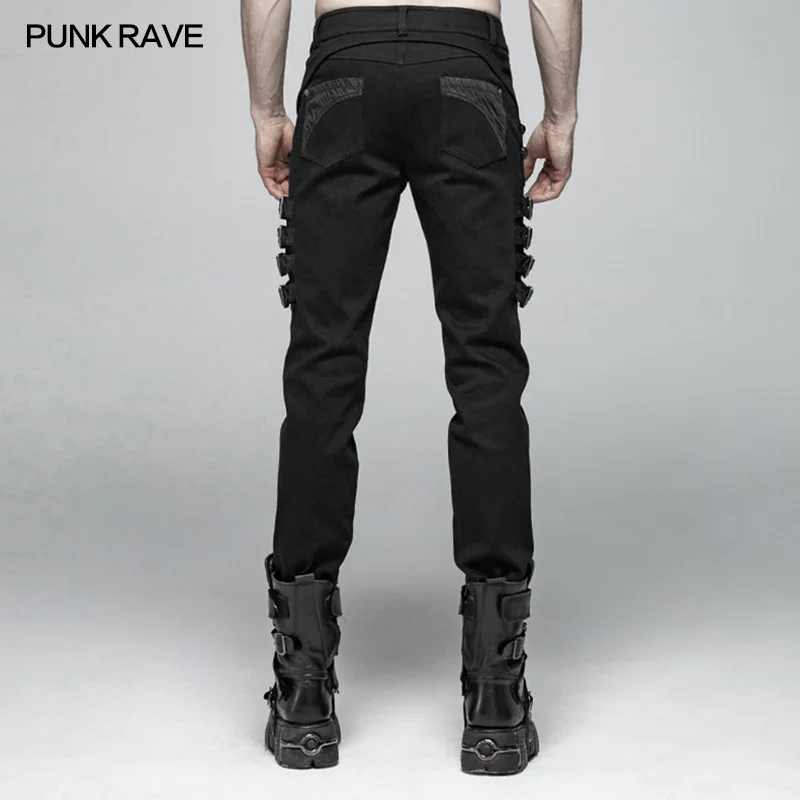 US $104.00 Punk Casual Rivet Streetwear Hip Hop Cotton Pencil Pants Fashion Rock Personality cool Men Long trousers PUNK RAVE WK365XCM