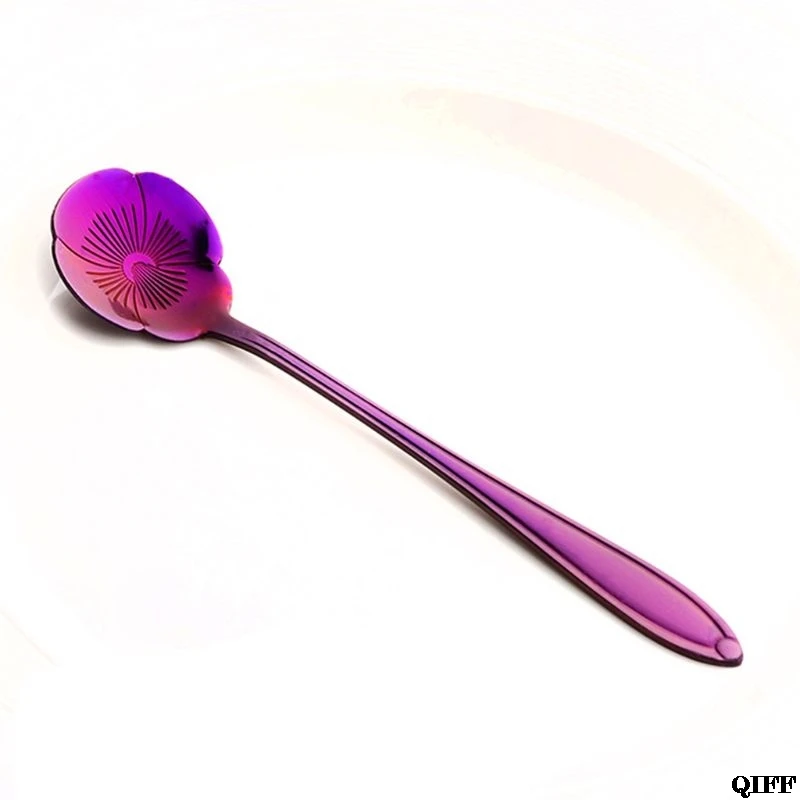 8 шт., стальная чайная ложка радужного цвета для кофе, чая, смешивания, сахара, мороженого, перемешивания, ложки-8, рассеянный узор, цветные столовые приборы