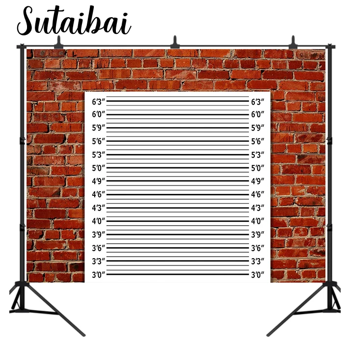 Mugshot Sign Brick Wall Backdrop Height Chart Photography Background for Wedding Birthday Bachelorette Party Events Decoration |