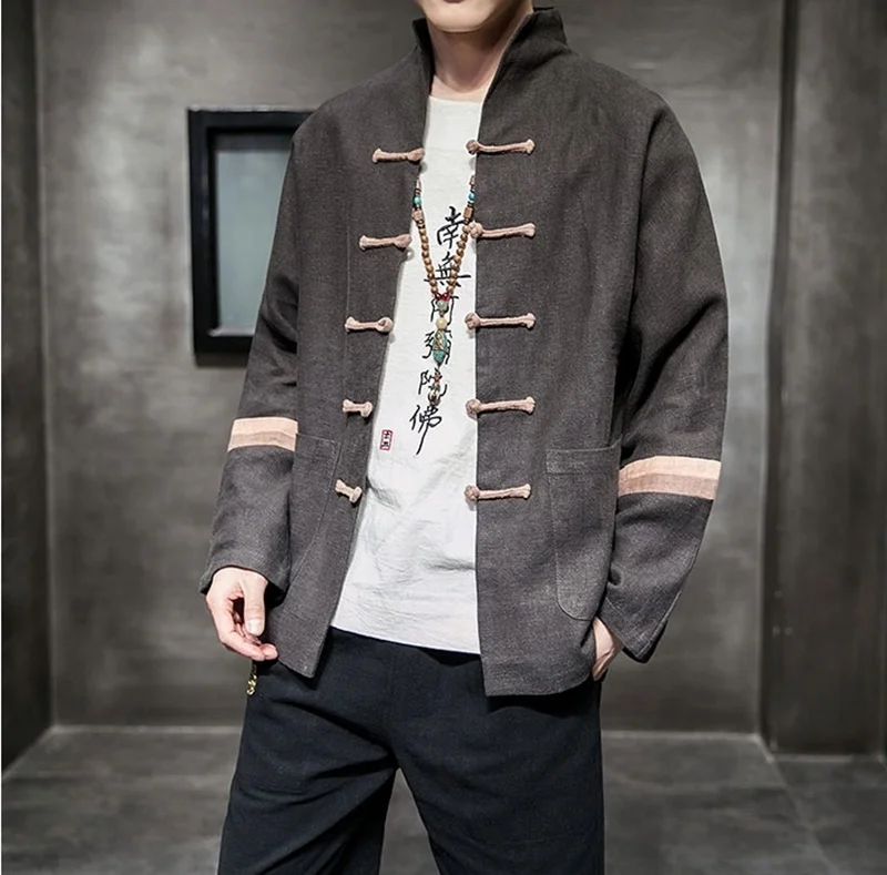 Традиционная китайская одежда для мужчин, льняная Новогодняя одежда, ретро блузка, китайская рубашка в стиле Тай-Чи, униформа кунг-фу KK3061