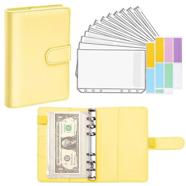 15 Pieces Binder Budget Planner Cash Envelope Binder with Budget Envelopes A6 Binder Pockets Cash Envelope Wallet for Budgeting Yellow-14pcs