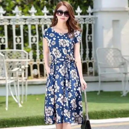 Middle-aged Women's Summer dress vestidos largos Print Short sleeve Long Dress Fashion Plus Size 5XL Plus Size Mother Dress DC97