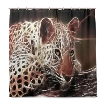 

Unique Shower Curtain Animals Predator Leopard 3D Fractal Eco-Friendly with 12 Hooks in Bathroom W72 xH79