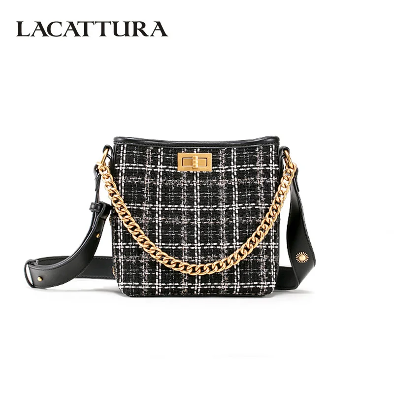 

LACATTURA New 2020 Designer Women Golden Woolen Chain Handbag Ladies Crossbody Bucket Bag 2019 Shoulder Bags High Capacity