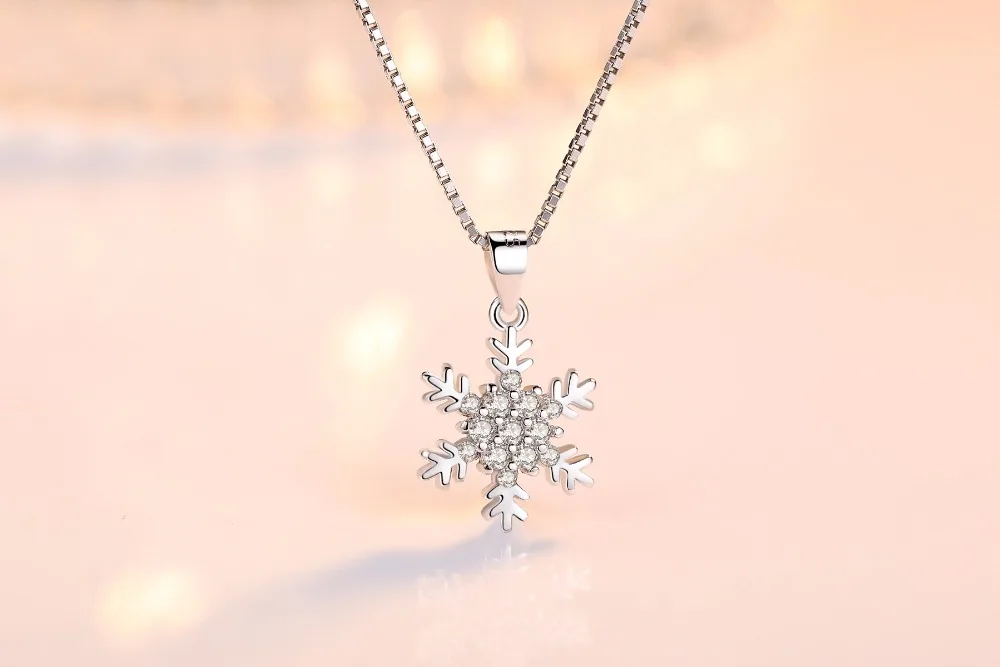 Ожерелье из стерлингового серебра 925 пробы для женщин циркониевая Снежинка ожерелье s& Подвески 45 см комплект застежек на украшения kolye collares S-N186