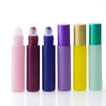 

150pcs/lot 10ML Essential Oil bottle Matte glass Roller Ball Bottles with Natural jade stone roller