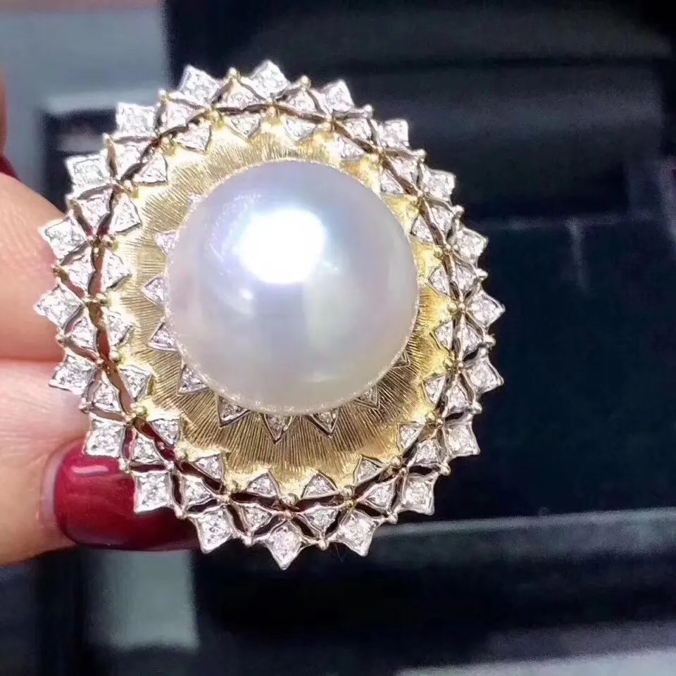 

D318 Pearl Ring Nature 11-12mm Fresh Water White Pearls Females Rings For Women Fine Rings Birthday Gifts