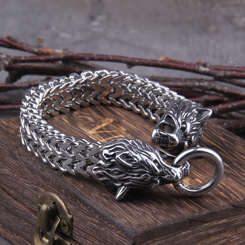 Bracelet Loup Viking en Acier Inoxydable