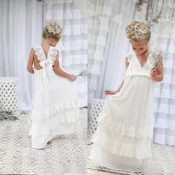 Beautiful White Flower Girls Dresses For Wedding Lace Chiffon Ribbon Kid First Communion Dress Prom Formal Wear