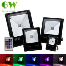 Светодиодный прожектор 220 В 10 Вт 20 Вт 30 Вт 50 Вт RGB прожектор с 24 клавишами дистанционного управления Водонепроницаемый наружный отражатель для садового освещения