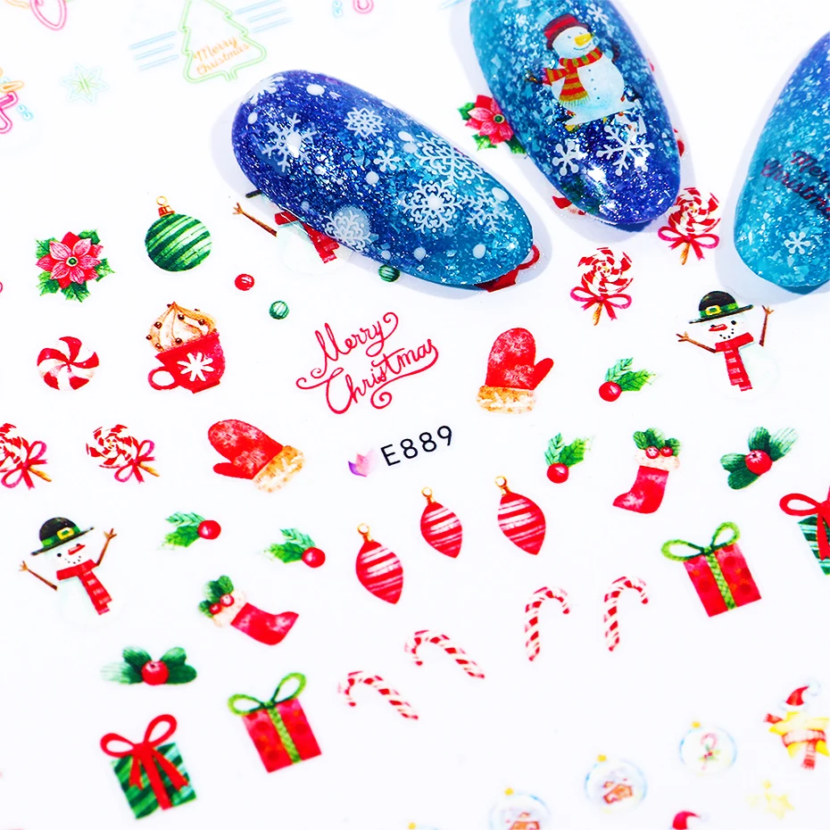 22 дизайн Рождественская Снежинка переводная наклейка s чистый Рождественский Санта Клаус клеящиеся Типсы, наклейки на ногти Ornamen Decora Маникюр LE1039