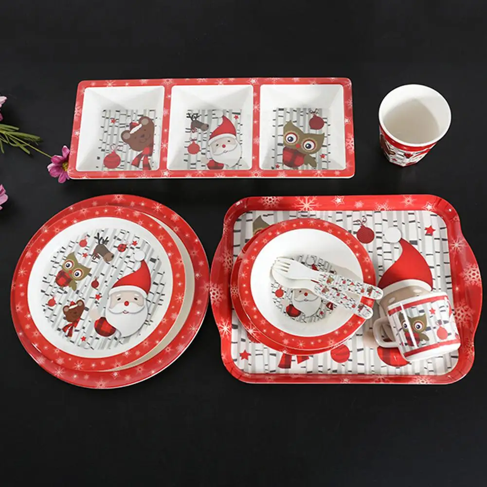 10Pcs Dinnerware Baby Tableware Sets Christmas Santa Claus Design Dish Bowl Fork Spoon Cup for Kids Gift |