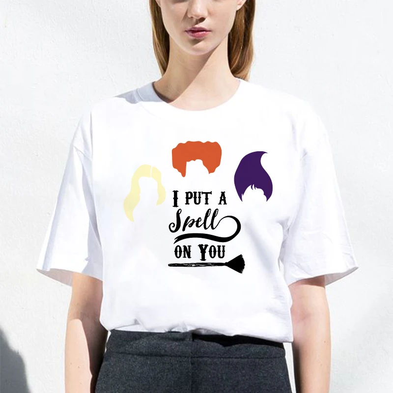 

Lei SAGLY Hocus Pocus I Put A Spell On you Graphic Women T Shirts Gothic Tees Female Harajuku Halloween Horror Style T Shirt