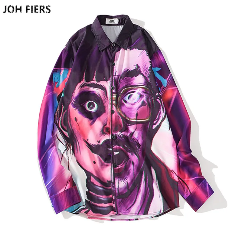 

Japanese Streetwear Ukiyo E Geometry Patchwork Long Sleeve Shirts 2019 Hiphop Casual 3D Printed Hawaiian Autumn Spring Shirt Men