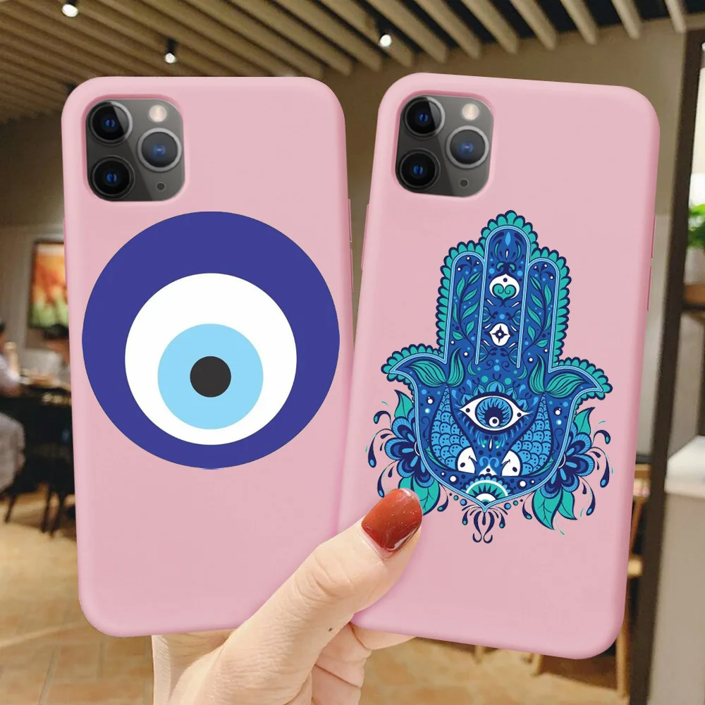 Чехол Evil eye для IPhone X XR XS MAX Pro 6 6S Plus 7 7Plus 8 8Plus розовый матовый Мягкий силиконовый