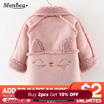 

Menoea Baby Girls Autumn Warm Jackets Clothes Casual Thick Woolen Coats Cartoon Cat Children's Pocket Single-breasted Outerwear