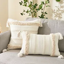 

Tassel Linen Cushion Covers Beige Boho Pillowcase Cushion Tufted Throw Pillow for Living Room Sofa Home Decor Elegant Cushions