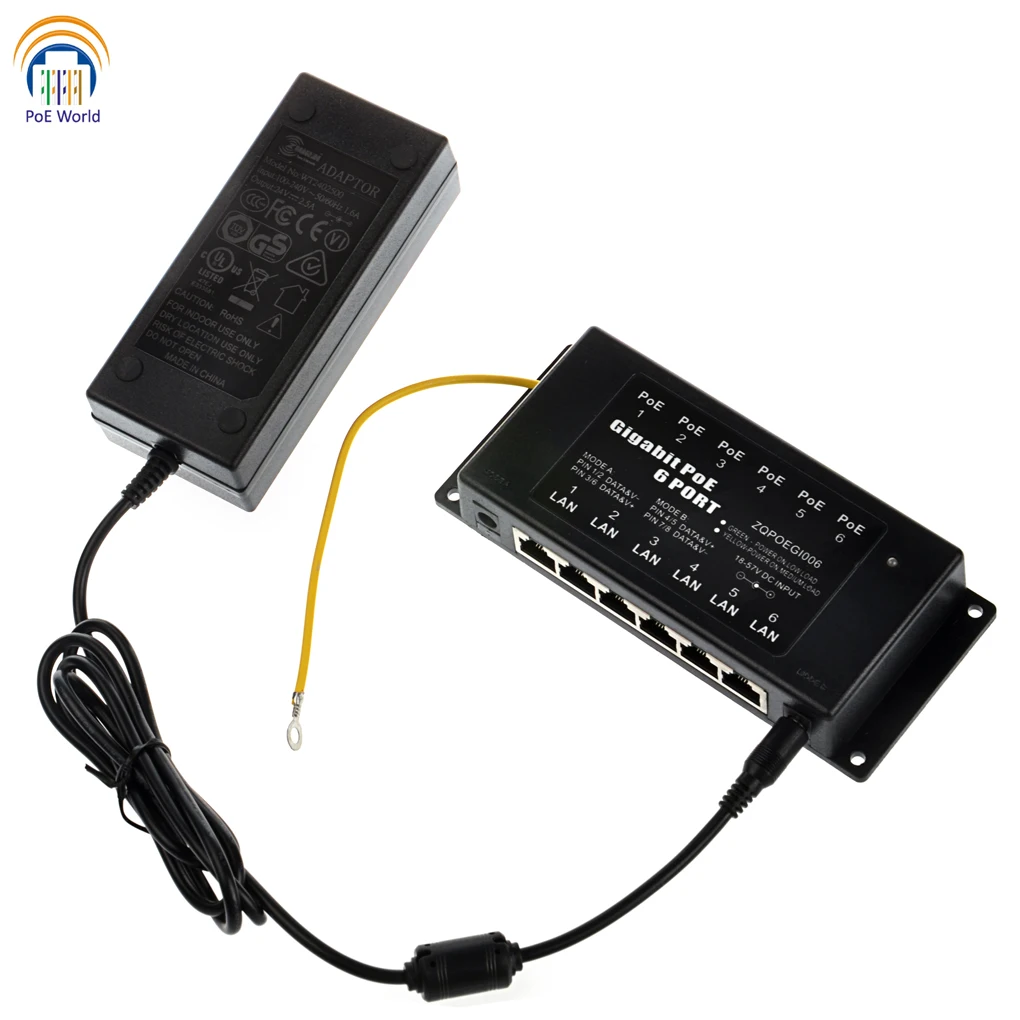 PoE Plus гигабитный Пассивный 6 портов инжектор с 24 в 60 Вт AC адаптер питания для