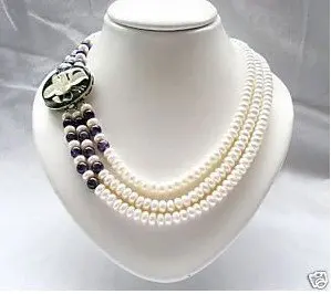 Beautiful White Saltwater pearl purple jade necklace Fashion Free