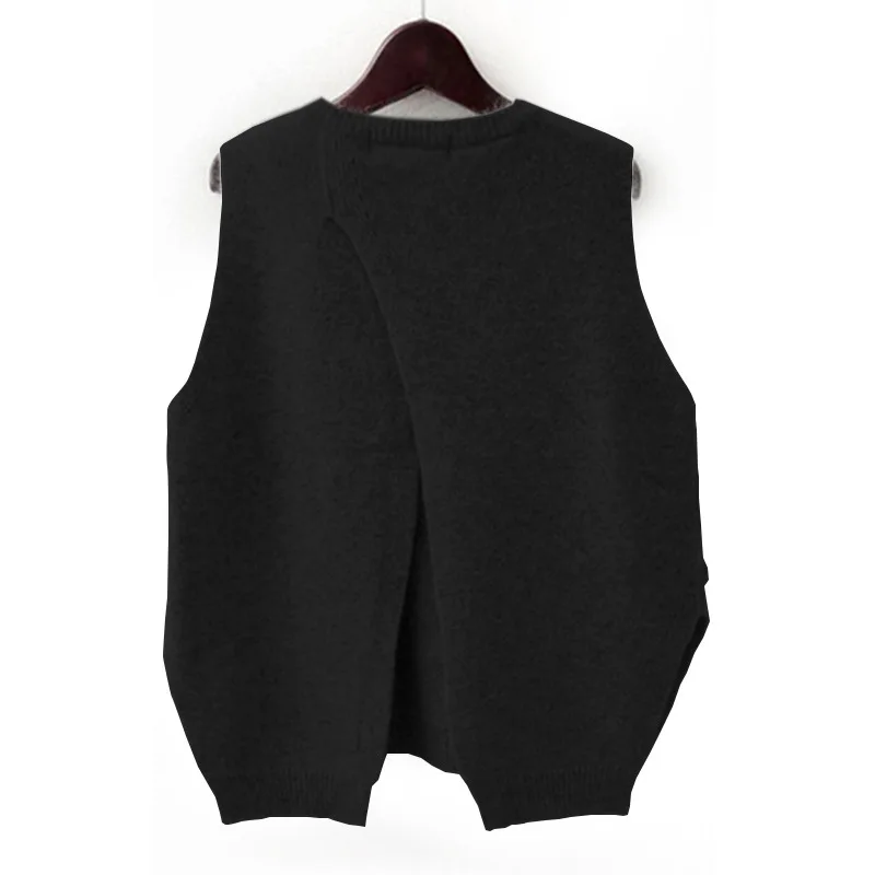 black New Autumn And Winter Pure Cashmere Sweater Women's Knitted Vest Vest Sling Round Neck Loose Sleeveless Short Wool-85 - Цвет: black