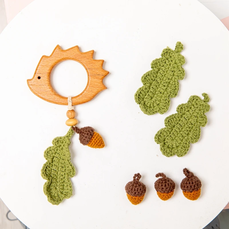 Wooden Crochet Beads Leaves Chewable Beads DIY Wooden Teething Knitting Jewelry Crib Sensory Toy Baby Teether 8pc teething toys baby teething toys