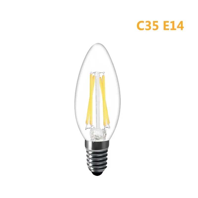 E14 E27 светодиодный Лампа накаливания Эдисона 2W 4W 6W 8W без затемнения Ретро Винтаж диод C35 C35L G45 A60 ST64 AC 220V Стекло нити - Испускаемый цвет: C35 E14