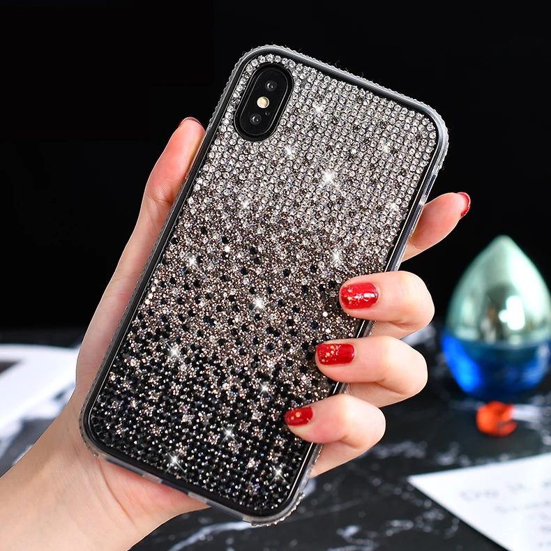 Блестящий градиентный Алмазный женский чехол для iPhone 11 pro max 6s 6 7 8 plus x xs xr TPU Protactive