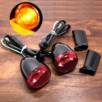 

Rear Black Bullet Turn Signals&Red Lens&Bracket For Harley Sportster 1200 883 Dyna Softail Fatboy FXDB