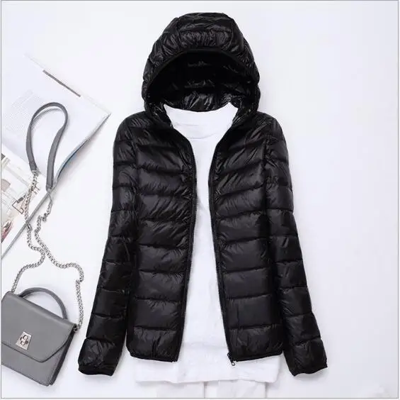 Moxeay Winter Women Down Jacket Ultra Light Down 90% White Duck Down Coat Jacket ladies' Hooded Down Parkas Quality Brand Spring - Цвет: Black 1